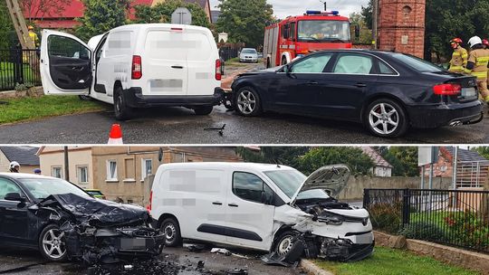 Zderzenie dwóch pojazdów w Kozich Dołach. Droga była zablokowana