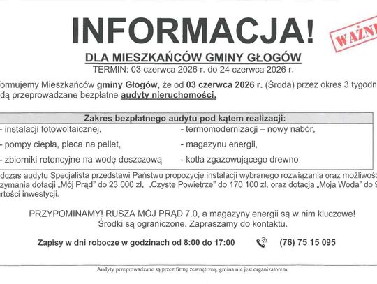 Gmina Głogów: sprawdzaj firmy oferujące audyty i dotacje