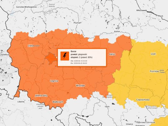 Ulewy i silny wiatr w Głogowie. IMGW ostrzega przed niebezpieczną pogodą