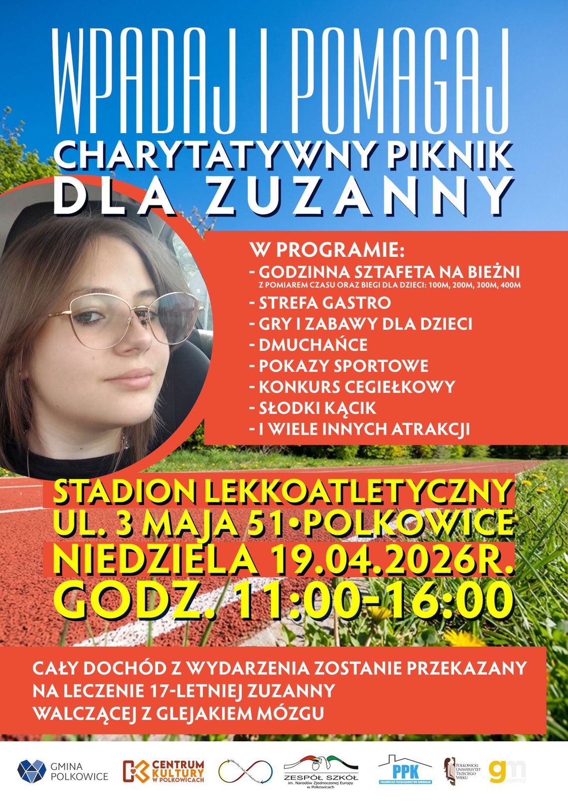 Charytatywna sztafeta dla Zuzy. Piknik i bieg na stadionie