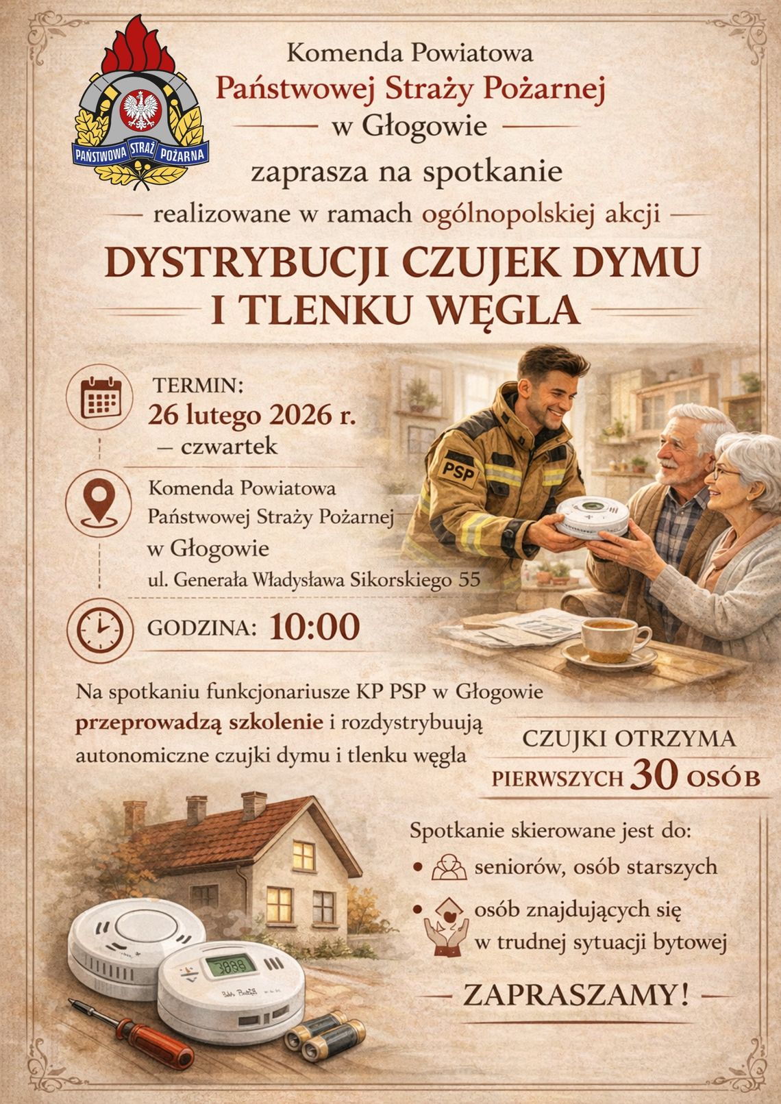 Głogów: Odbierz czujkę dymu i czadu od straży pożarnej Głogów: Odbierz czujkę dymu i czadu od straży pożarnej