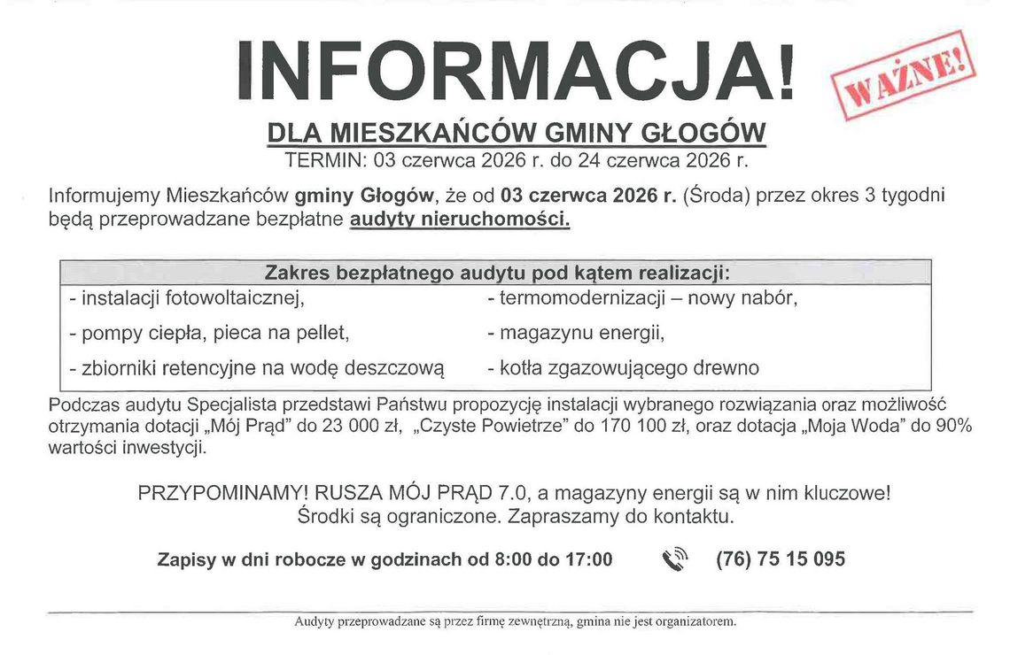 Gmina Głogów: sprawdzaj firmy oferujące audyty i dotacje Gmina Głogów: sprawdzaj firmy oferujące audyty i dotacje