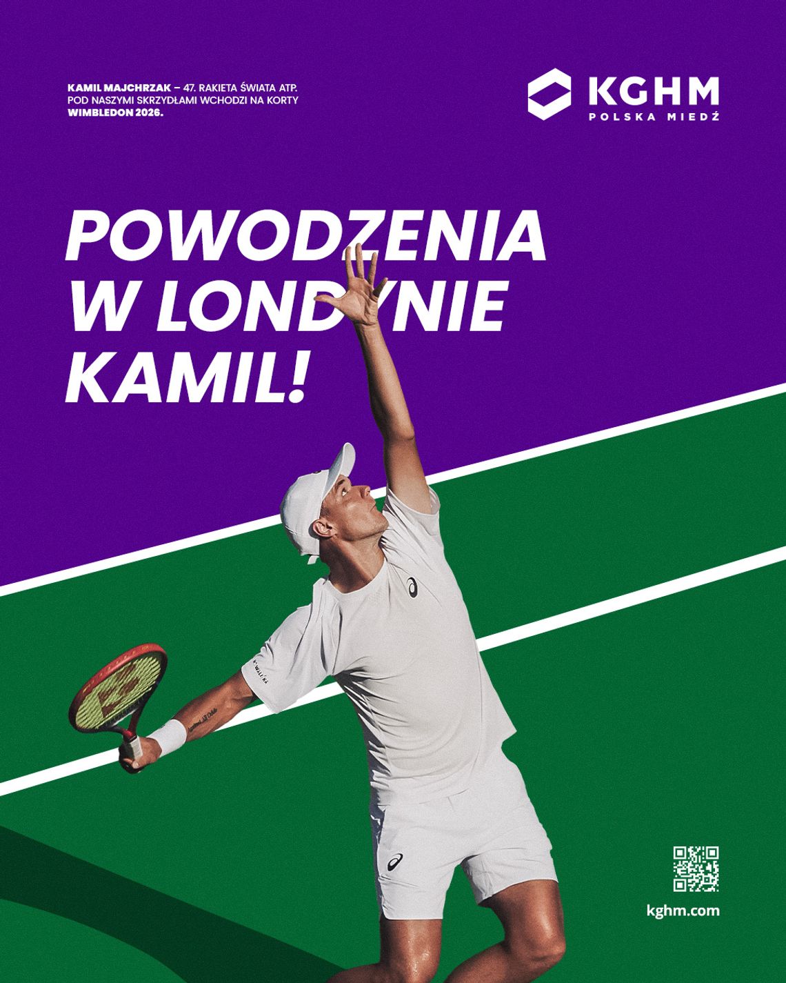 Kamil Majchrzak z logo KGHM na Wimbledonie i US Open