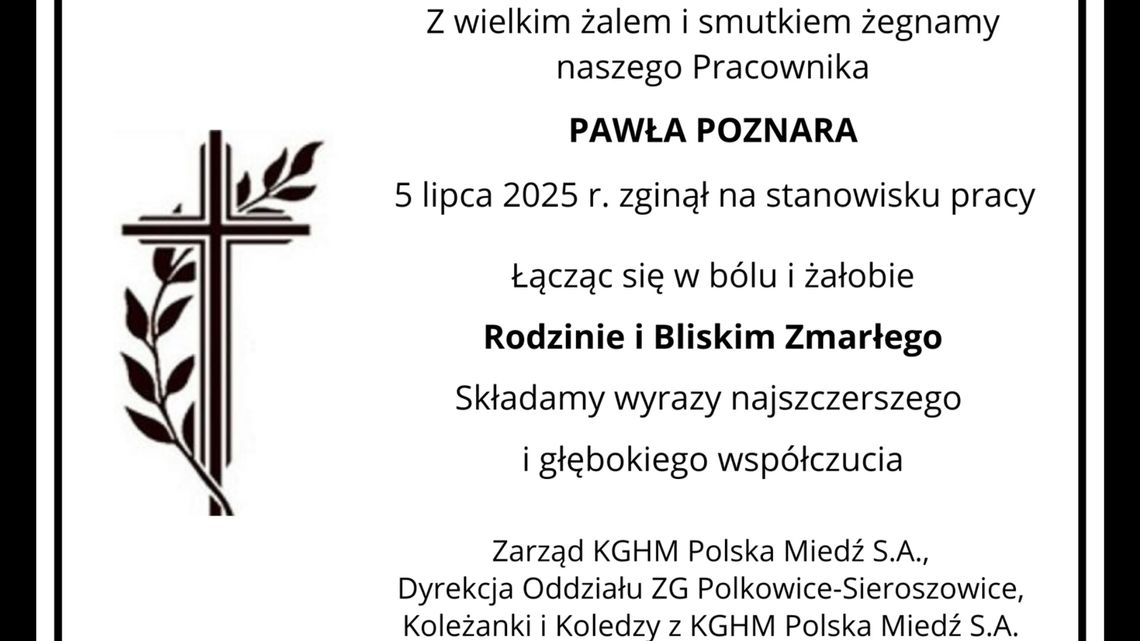 Kondolencje dla rodziny zmarłego górnika Kondolencje dla rodziny zmarłego górnika