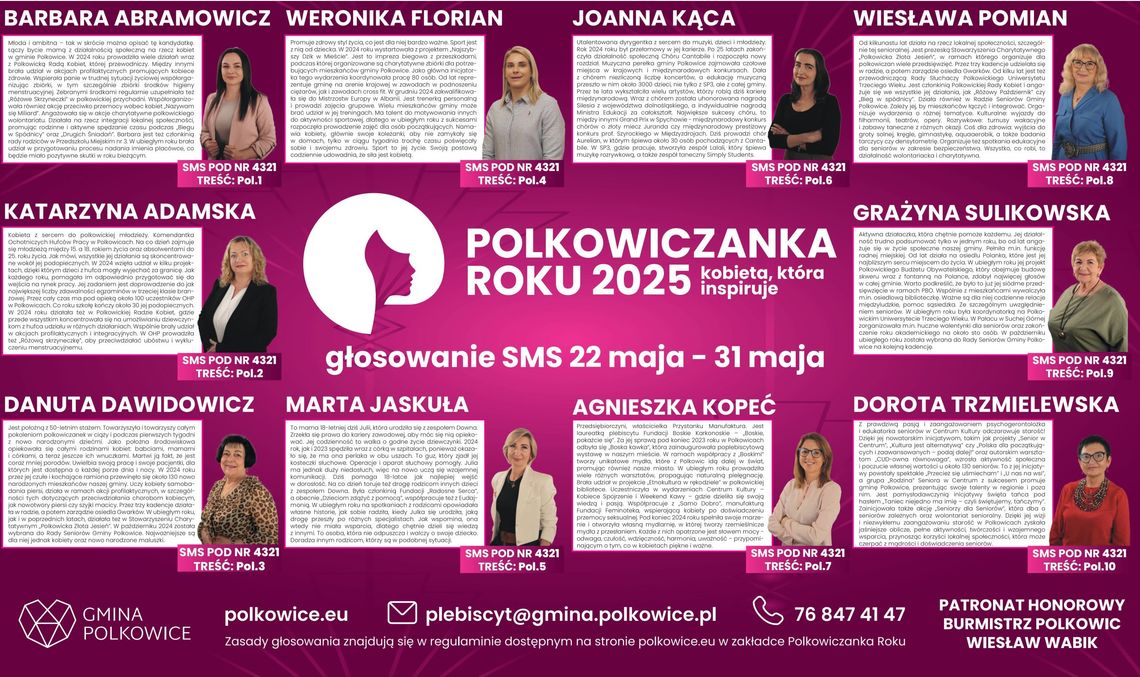 Mieszkańcy zdecydują! Głosowanie na Polkowiczankę Roku 2025. Mieszkańcy zdecydują! Głosowanie na Polkowiczankę Roku 2025.