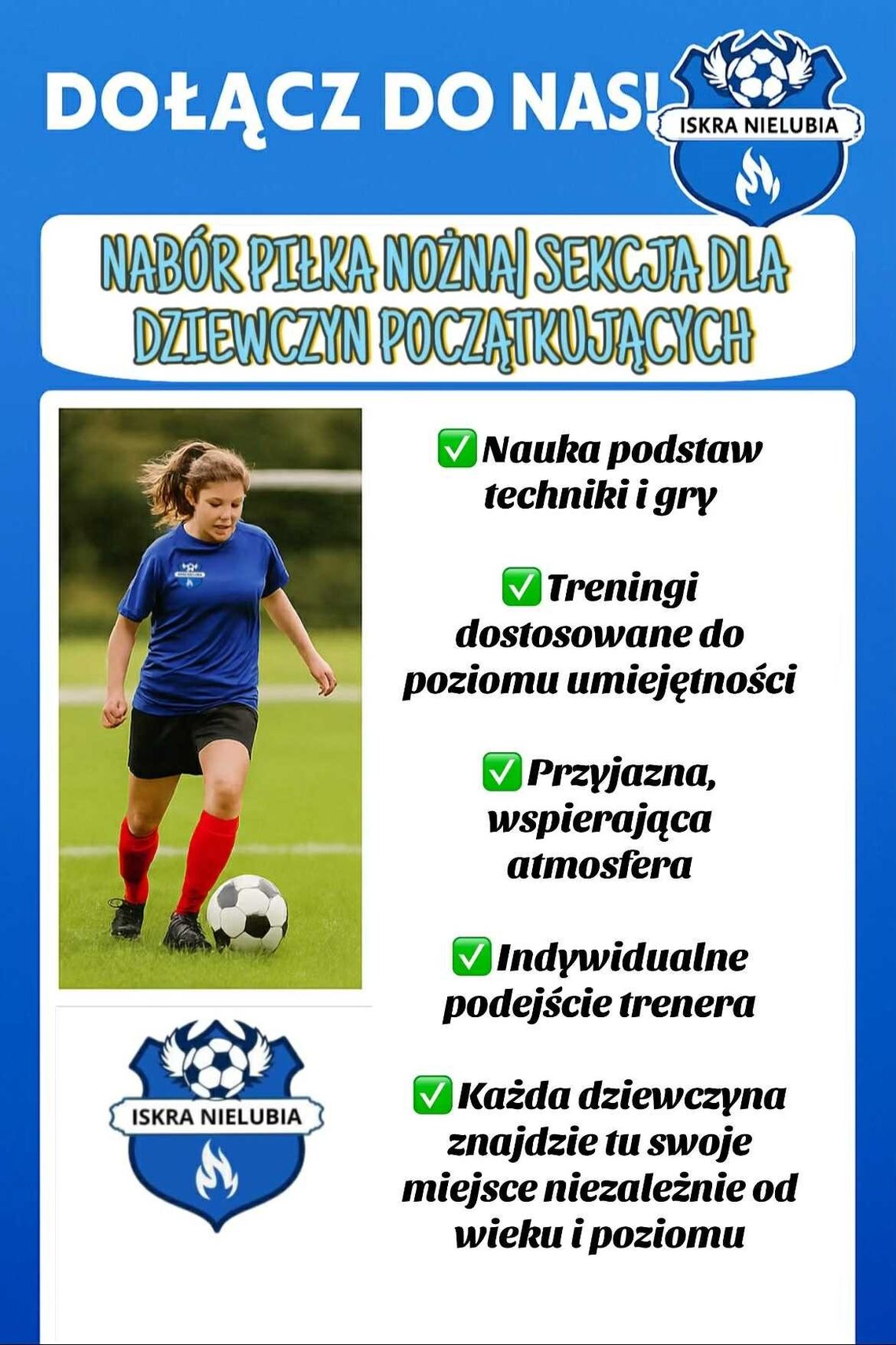 Nabór do żeńskiej drużyny piłkarskiej Iskra Nielubia!