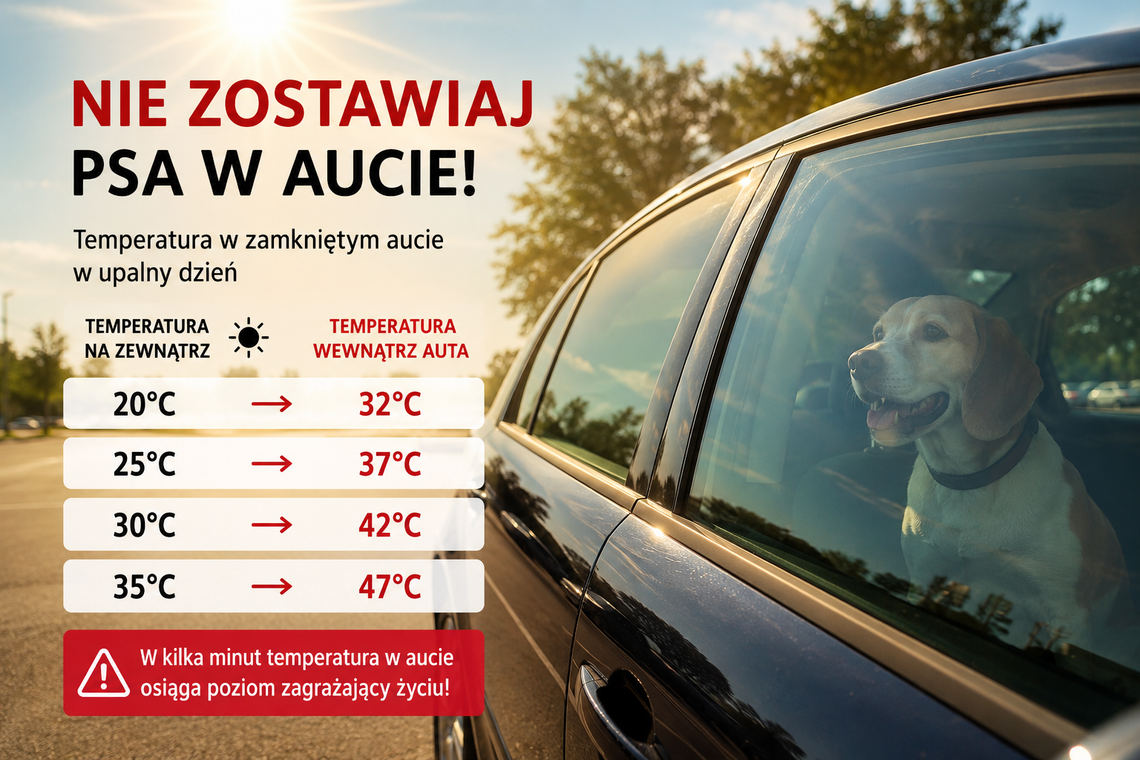 Tragiczne zdarzenie - pies zmarł w rozgrzanym samochodzie