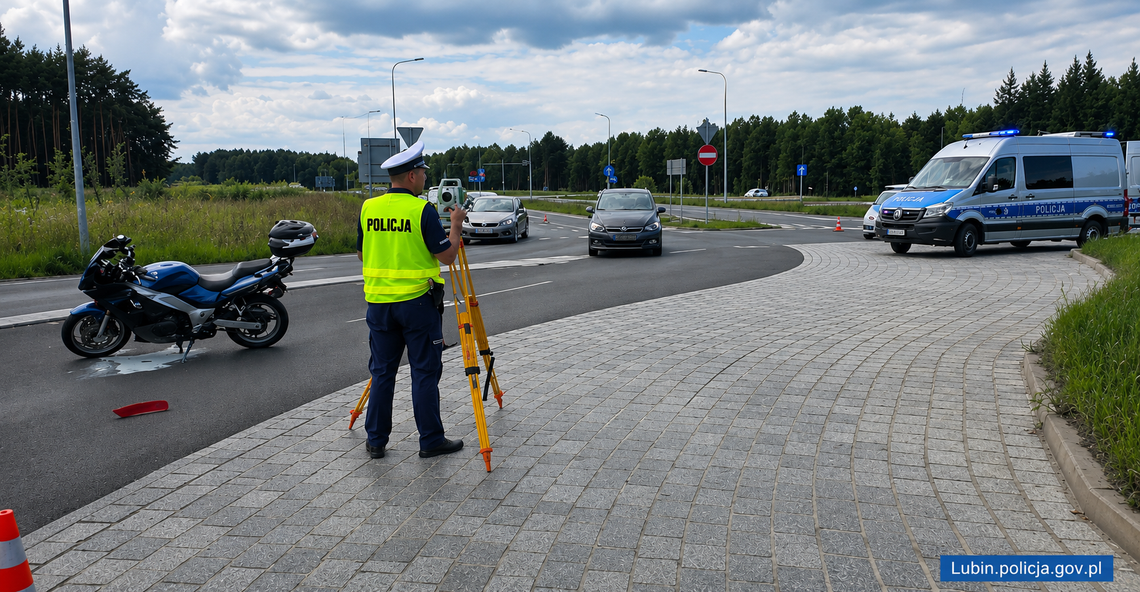 Wypadek na rondzie przy S3. Motocyklista trafił do szpitala Wypadek na rondzie przy S3. Motocyklista trafił do szpitala